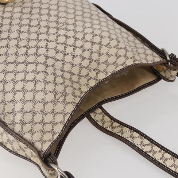 CELINE Macadam Canvas Shoulder Bag Pvc Leather White Gold - Picture 6 of 12